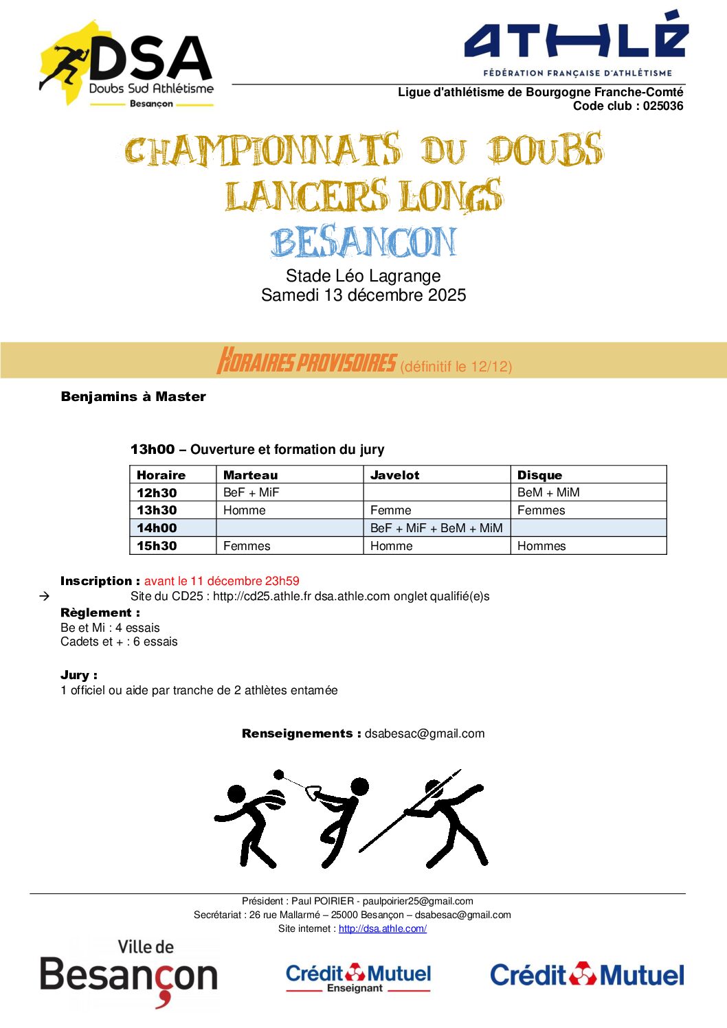 Championnats du Doubs Lancer long 2026 pdf